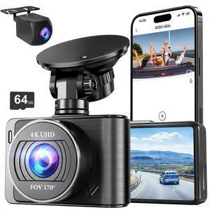Dash Camera, 4K/1080p Dash Camera Front and Rear, Built-in 5GWiFi, Dash Cam with 64GB SD Card, Full HD 2.0 IPS Screen, for App Control, G-Sensor, Loop Recording, and Parking Mode Dash Camera, 4K/1080p Dash Camera Front and Rear, Built-in 5GWiFi, Dash Cam with 64GB SD Card, Full HD 2.0 IPS Screen, for App Control, G-Sensor, Loop Recording, and Parking Mode