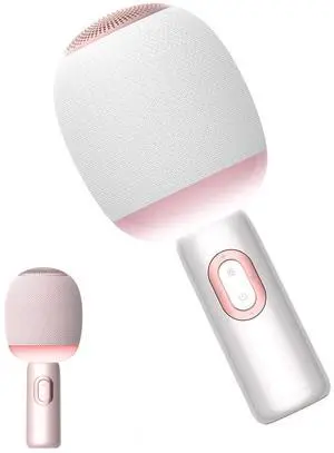Wireless Bluetooth karaoke Microphone, 5-in-1 Portable Handheld Microphone for iPhone, Karaoke Microfono with Dynamic Lights for Car / Home Party, Music Record, Duet Singing Mic for Kids Adults-White