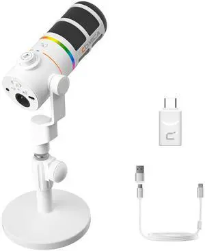 EJoy D10 Pro XLR/USB-C Gaming Microphone for Podcasting Recording,Wired/Wireless Dynamic Computer Mic for Desktop with RGB,Mute,Noise Reduction,Gain,for PC,PS4,PS5,Live Streaming,Youtube(White)