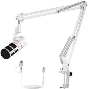 EJoy D10(A) USB Gaming Microphone Boom Arm Mic with Noise Cancellation, XLR/USB-C, Real-Time Monitoring, Muting, RGB Professional Studio Mic for Gaming, Streaming, Podcast, Recording (White) EJoy D10(A) USB Gaming Microphone Boom Arm Mic with Noise Cancellation, XLR/USB-C, Real-Time Monitoring, Muting, RGB Professional Studio Mic for Gaming, Streaming, Podcast, Recording (White)