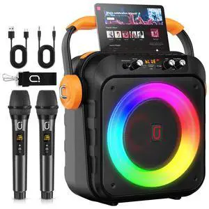 Karaoke Machine with 2 Microphones:  Portable Bluetooth Speaker with 6.8" Subwoofers, Karaoke Machine for Adults Kids with PA System, Karaoke Microphone & DJ Lights for Home Party Outdoor