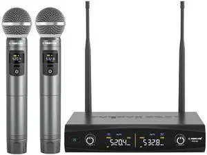 Wireless Microphone System, Metal Wireless Mic Set, Handheld Cordless Dynamic Microphones for Singing, Karaoke, Church, 2x30 UHF Tunable Frequencies,200 ft Range (PTU-52-2H)