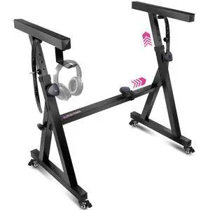 Keyboard Stand w/ Wheels - Black Z Style Adjustable & Portable Professional Heavy Duty Digital Piano Stand - Fits 54-88 Key Electric Pianos - Sturdy Rolling Musical Keyboard Stand