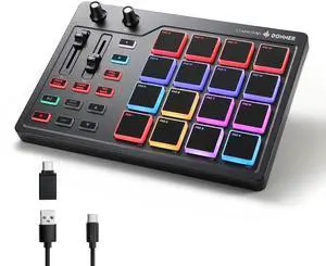 MIDI Pad Beat Maker Machine Professional, Drum Machine with 16 Beat Pads, 2 Assignable Fader & Knobs and Music Production Software, USB MIDI Controller with 40 Courses, STARRYPAD