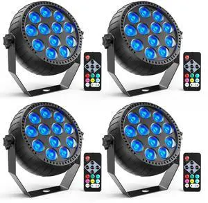 Rechargeable Mini Par Lights, Wireless 12 RGB Battery Powered Stage Lights, Sound Activated Remote Control Par Can Uplights for Indoor Events Wedding Party Church Club Stage Lighting (4 Pack)