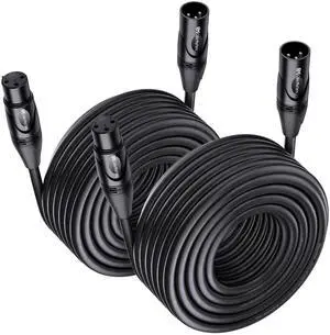 2-Pack Premium Long XLR to XLR Cables - 50ft, Male to Female Microphone Cable, Oxygen-Free Copper (OFC) Mic Cord, Black 2-Pack Premium Long XLR to XLR Cables - 50ft, Male to Female Microphone Cable, Oxygen-Free Copper (OFC) Mic Cord, Black