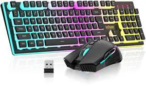 K10 Wireless Gaming Keyboard and Mouse Combo, RGB Backlit Rechargeable 3800mAh Battery, Mechanical Feel Anti-ghosting Keyboard with Pudding Keycaps + 7D 3200DPI Mice for PC Gamer (Black) K10 Wireless Gaming Keyboard and Mouse Combo, RGB Backlit Rechargeable 3800mAh Battery, Mechanical Feel Anti-ghosting Keyboard with Pudding Keycaps + 7D 3200DPI Mice for PC Gamer (Black)