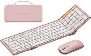 Foldable Keyboard and Mouse, XKM01 True Full-Size Folding Wireless Keyboard Mouse Combo for Business Travel, a Portable Office Suite On-The-Go, Compatible with Laptop iPad Tablet - Pink