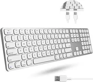 Premium Wired Mac Keyboard with 2 Port Hub - Full Size with Numeric Keypad - Extended USB Keyboard for Mac mini/Pro, iMac, MacBook Pro/Air (Silver Aluminum)