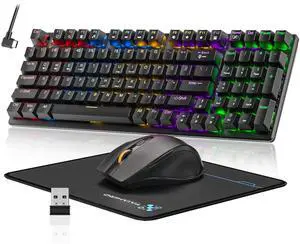 Wireless Mechanical Gaming Keyboard and Mouse Combo, 98 Keys RGB Backlit Rechargeable 2000mAh Battery, 3-Mode BT5.0/2.4G/USB-C, Mechanical Switch Anti-Ghosting Keyboards for PC Laptop Gamer Business