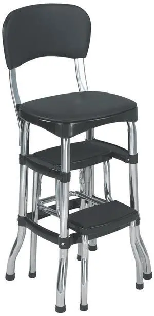 11120CBB1E Black Retro Counter Chair / Step Stool, Black
