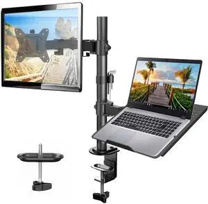 Adjustable Monitor Stand, Single Arm Desk Mount for 32 inch Screen and 17 inch Laptop, Heavy Duty Ergonomic Bracket Holds 22lbs