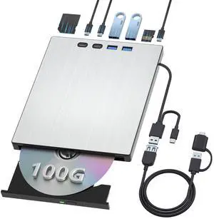 External Blu ray Drive for Laptop Portable Blu Ray Burner USB 3.0 Type-C CD/BD Disc Drives Support 100G Bluray/DVD Drive for PC Compatible with Windows Linux Mac OS