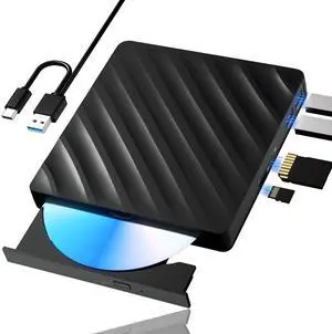 5 in 1 External Blu Ray Drive, Portable Blu Ray Player with USB 3.0 Type-C, CD DVD Burner 3D Blu Ray with SD/TF Port, Blu Ray Drive Compatible with Windows Laptop Desktop (Updated Version) 5 in 1 External Blu Ray Drive, Portable Blu Ray Player with USB 3.0 Type-C, CD DVD Burner 3D Blu Ray with SD/TF Port, Blu Ray Drive Compatible with Windows Laptop Desktop (Updated Version)