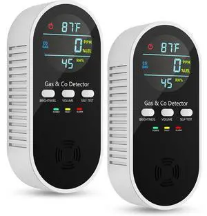 5-in-1 Carbon Monoxide Detectors, Natural Gas Leak Detector, Plug-in & Battery Backup Co Detector, HD Digital Display, CO Gas Temp Humidity Sensor, 2-Pcs, Black