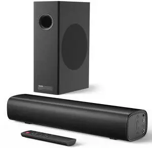 Soundbar with 4'' Subwoofers - 70W Rounded-Edge Subwoofer & Compact Soundbar for TV, 2.1 Audio Enhanced Surround Sound System for TV, Bluetooth/Optical/AUX Connection for TV/PC Soundbar with 4'' Subwoofers - 70W Rounded-Edge Subwoofer & Compact Soundbar for TV, 2.1 Audio Enhanced Surround Sound System for TV, Bluetooth/Optical/AUX Connection for TV/PC