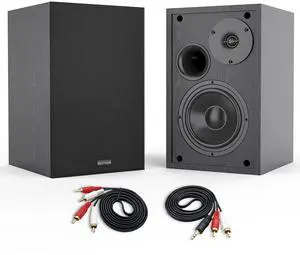 4 Inch Powered Bookshelf Speakers with Deep Bass, Bluetooth 5.0 Studio Monitor Speakers, 2.0 Neared Field Audio Speakers with 2 RCA Line Input, Set of 2 Black-New Model