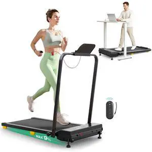 Walking Pad, 9% Incline Under Desk Treadmill with HIIT Program for Home and Office, 3 in 1 Foldable Treadmill with Remote Control, LED Display