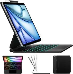 Edge Keyboard Case for iPad Air 11-inch (M3 2025 / M2 2024) & iPad Pro 11 inch (4th/3rd/2nd/1st Gen), Magic Keyboard for Air 5th/4th Gen, Click-Anywhere Trackpad, 11 Colors Backlight, Black