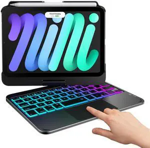 Keyboard Case for iPad mini 7 (2024) & Mini 6 (2021) - Wireless Case with Keyboard for iPad mini 7th 6th Generation 8.3" - 10 Colors Backlit Keyboard Cover with Trackpad - Black