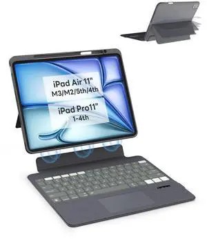 Magnetix Keyboard Case for iPad Air 11 inch M3/M2 (2025/2024), 5th/4th Gen, iPad Pro 11" 1-4th, with Patented Stylus Shortcuts, Adjustable Stand, Detachable Keyboard, Backlit [Not for Pro 11 M4]