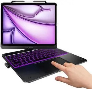 Keyboard Case for iPad Air 13-inch: Multi-Touch Trackpad - 360° Rotatable - 11-Colors Backlit - Wireless Cover with Pencil Holder for iPad Air 13 (M3, 205/M2, 2024) - Dark Black