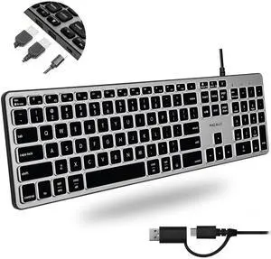 Wired Keyboard for Mac with USB Hub (2X USB-A / 1x USB-C) - Compatible Backlit Apple Keyboard with Dual Interface - Auto OS Detection for Mac, MacBook Pro/Air, iMac, PC, Android, iPad, iOS Wired Keyboard for Mac with USB Hub (2X USB-A / 1x USB-C) - Compatible Backlit Apple Keyboard with Dual Interface - Auto OS Detection for Mac, MacBook Pro/Air, iMac, PC, Android, iPad, iOS