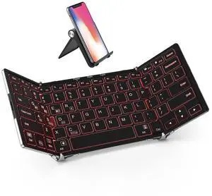 Backlit Foldable Keyboard, BK05 Wireless Folding Keyboard with Backlight, Portable Bluetooth Key Board for Travel, Compact for iPad Tablet Laptop PC Smartphone, Support 4 Devices