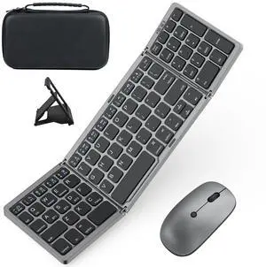 Foldable Keyboard and Mouse for Laptop, Travel Bluetooth Folding Keyboard Mouse with Portable Case, Rechargeable Keyboard for Business, 2.4G Wireless & Bluetooth, for iPad Tablets Laptop iOS Android