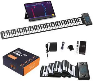 Roll Up Piano 88 key, Hand Roll Portable Piano for Beginner Kid with Bluetooth/MIDI, 128 Tones and Rhythms, Best Christmas Birthday Gift