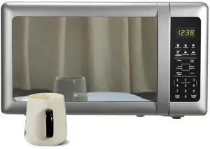 MW7601SL-N Countertop Microwave Oven with Sleek Mirrored Finish Glass Door 700W, 10 Power Levels and 6 Pre-Programmed Settings with Child Safe Lock, 0.7 Cu. Ft, Silver