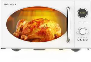 MWRG0901W 0.9 Cu. Ft. Retro Microwave with 1,000W Grill Function, 800W Cooking Power, LED Display, 5 Power Levels, 8 Auto Menus, Glass Turntable, Child Lock, White Countertop Design MWRG0901W 0.9 Cu. Ft. Retro Microwave with 1,000W Grill Function, 800W Cooking Power, LED Display, 5 Power Levels, 8 Auto Menus, Glass Turntable, Child Lock, White Countertop Design