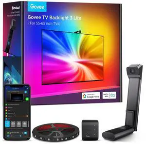 TV Backlight 3 Lite with Fish-Eye Correction Function Sync to 55-65 Inch TVs, 11.8ft RGBICW Wi-Fi LED Strip Lights with Camera, 4 Colors in 1 Lamp Bead, Voice and APP Control, Adapter