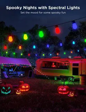 Smart Outdoor String Lights H7015, 48ft RGBIC Outdoor Lights with 15 Dimmable LED Bulbs, IP65 Waterproof, Color Changing Warm White Lights with 47 Scene Modes for Patio, Backyard, App Control