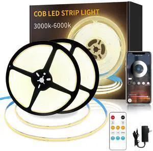 COB LED Strip Lights 100ft,3000K DC 24V Dimmable Warm White Flexible LED Rope Lights for Bedroom,with Remote and app Control LED Lights Strip for Living Room, Shelf, Cabinet