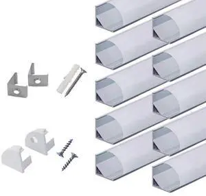 10-Pack 6.6ft/ 2Meter V Shape LED Aluminum Channel System with Milky Cover, End Caps and Mounting Clips, Aluminum Profile for LED Strip Light Installations, Very Easy Installation 10-Pack 6.6ft/ 2Meter V Shape LED Aluminum Channel System with Milky Cover, End Caps and Mounting Clips, Aluminum Profile for LED Strip Light Installations, Very Easy Installation
