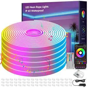 100FT Led Neon Rope Lights Music Sync, RGB Led Strip Lights Outdoor, Neon Led Light Strip with Remote & App Control, DIY Flexible Led Lights for Bedroom, Gaming, Party, Room Decor (2 * 50FT)
