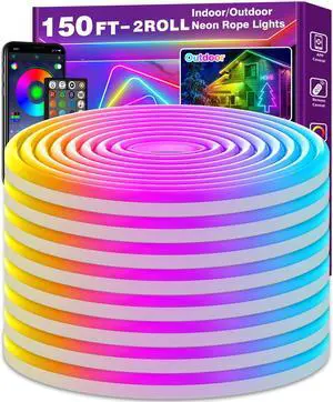 150Ft Neon Rope Lights,Flexible Led Rope Lights Control with App/Remote,Multiple Modes Light,IP65 Outdoor RGB Led Light Waterproof (150Ft Neon Rope Lights) 150Ft Neon Rope Lights,Flexible Led Rope Lights Control with App/Remote,Multiple Modes Light,IP65 Outdoor RGB Led Light Waterproof (150Ft Neon Rope Lights)