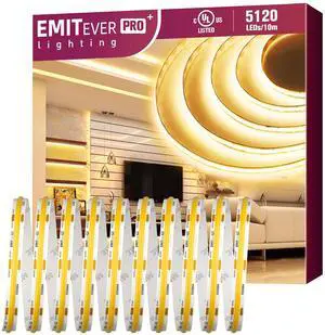 COB LED Strip Lights Warm White, 3000K Tape Light Premium High Density, DC 24V, 400+Lumens/ft, 5120LEDs/Spool, Ra 90+, 32.8ft/10m, UL Listed 5 Year After-Service(Power Supply Sold Separately)