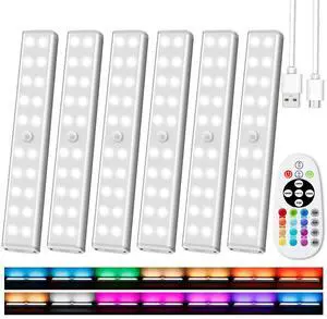Under Cabinet Lighting Wireless with Remote, 48 LED Rechargeable Under Cabinet Lights, Kitchen Counter Lights Dimmable LED Closet Light RGB Bar for Shelf, Car, Hallway, 15 Color Changing, 6 Pack Under Cabinet Lighting Wireless with Remote, 48 LED Rechargeable Under Cabinet Lights, Kitchen Counter Lights Dimmable LED Closet Light RGB Bar for Shelf, Car, Hallway, 15 Color Changing, 6 Pack