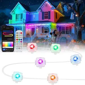 Permanent Outdoor Lights, 100ft Smart Eave Lights with 72 LED Lights, IP67 Waterproof, App Control, Outdoor String Lights, DIY RGB+IC Light for House Christmas Halloween Decorations, White