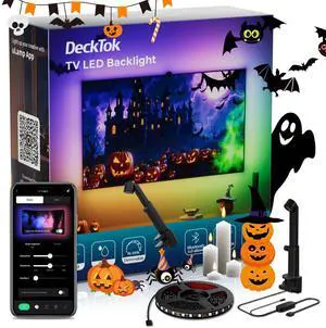 DecTok TV LED Backlight 15.5ft - TV Lights That Change with Screen for 55-75'' RGB LED Strip Light Cuttable with Smart App Control Game & Music Sync Color Changing Light for Halloween Home Decorations