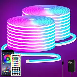 100FT RGB LED neon Rope Lights LED neon Lights with Remote/APP Control 24V IP65 Waterproof Flexible Neon LED Strip Lights for Bedroom Room Outdoors Decor2 Rolls of 50ft