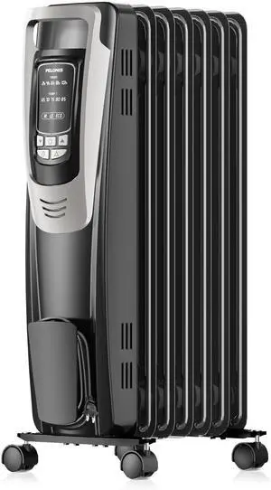 Radiator Heater for indoor use Large Room with Remote, Thermostat & LED Display, Quiet Oil Filled Heater with 5 Temperature Settings, Overheat & Tip-Over Protection, Silver