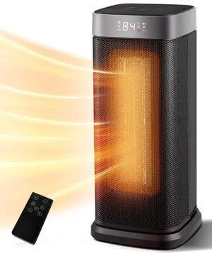 Space Heater for Indoor Use, 1500W Electric & Portable Ceramic Heaters with 80°Oscillating, Thermostat, 5 Modes, 24Hrs Timer, Room Heater with Remote, Fast Heating Safe for Office Bedroom Use