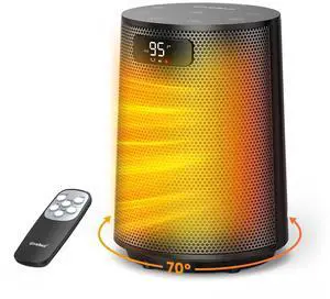 Space Heater, Electric Portable Heaters for Indoor Use with Thermostat and Remote, 70°Oscillation, Digital Display, 12H Timer, 1500W PTC Ceramic Fast Safety Heat for Office Bedroom Home Desk