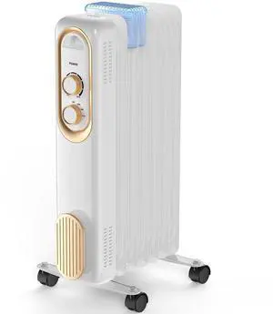 Oil Filled Radiator Heater for Indoor Use, 1500W with Adjustable Thermostat, 22.8 * 11.8 * 4.9in, White