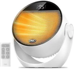 Space Heater 1500W, 60° Adjustable Tilt, 10.5ft/s Portable Electric Heaters for Indoor Use with Thermostat, 8 Safety Protections, 3 Modes, Remote, Quiet Desk Heater for Bedroom, Office, White