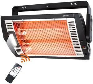 Electric Garage Heaters with Remote Control, 1500W/750W Ceiling Mounted Radiant Quartz Heater with Work Light, 90° Rotation, 5 Mode Settings, Electric Heater for Garage, Shop, Patio Large Room