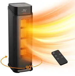 Space Heater Indoor, 1500W PTC Portable Electric Heaters for Home with Thermostat & 90° Oscillating, 24H Timer, Quiet Safety Ceramic Tower Heater with Remote for Bedroom Office